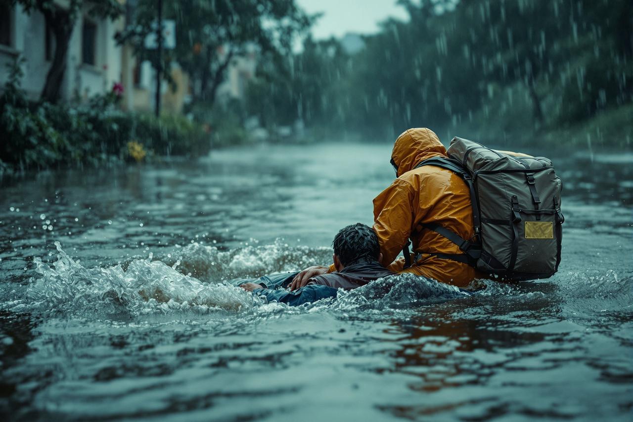 外卖小哥雨中救人感动全网!身披雨衣冲入激流,网友:这才是英雄 外卖小哥在暴雨激流中救人的感人瞬间